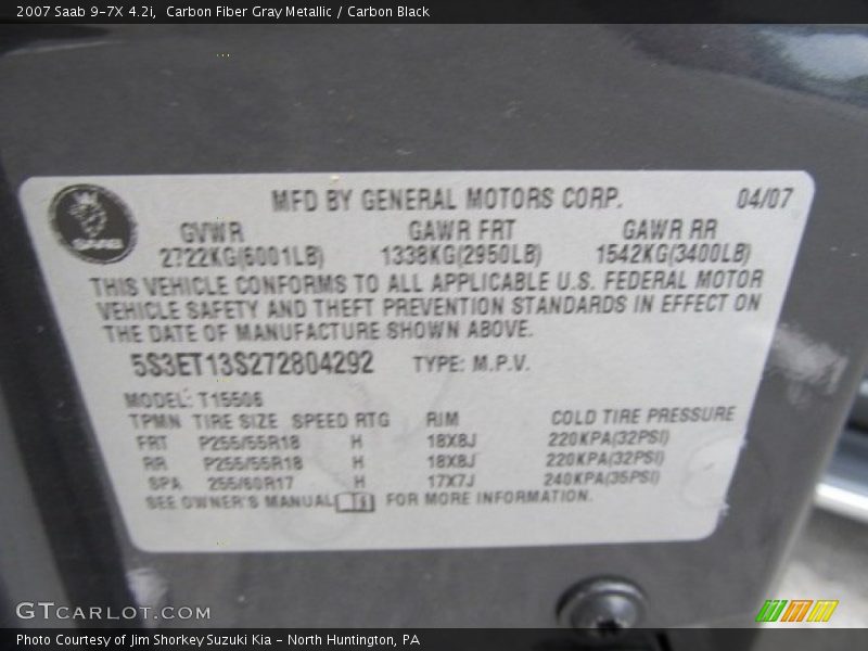 Carbon Fiber Gray Metallic / Carbon Black 2007 Saab 9-7X 4.2i