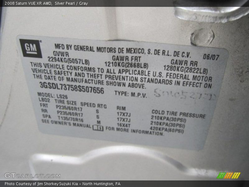Silver Pearl / Gray 2008 Saturn VUE XR AWD