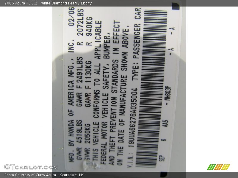 White Diamond Pearl / Ebony 2006 Acura TL 3.2