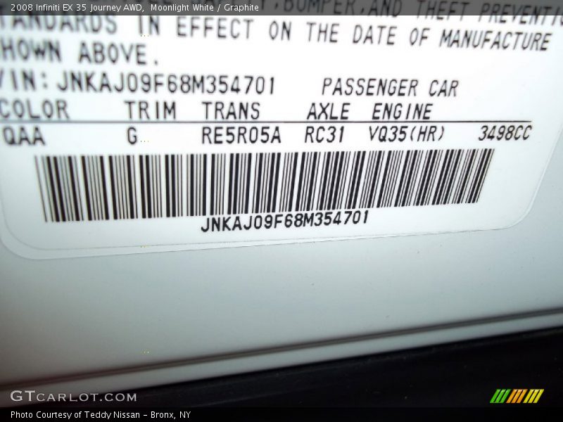 Moonlight White / Graphite 2008 Infiniti EX 35 Journey AWD