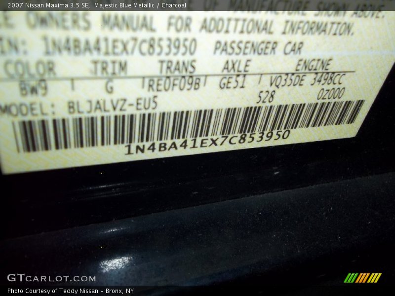Majestic Blue Metallic / Charcoal 2007 Nissan Maxima 3.5 SE