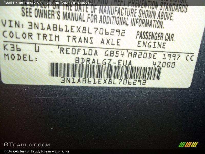 Magnetic Gray / Charcoal/Steel 2008 Nissan Sentra 2.0 SL