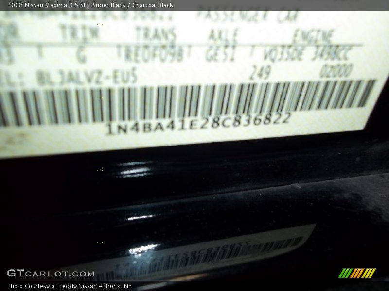 Super Black / Charcoal Black 2008 Nissan Maxima 3.5 SE