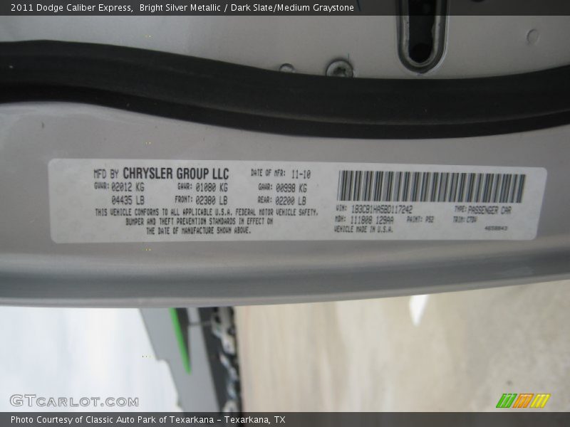 Bright Silver Metallic / Dark Slate/Medium Graystone 2011 Dodge Caliber Express