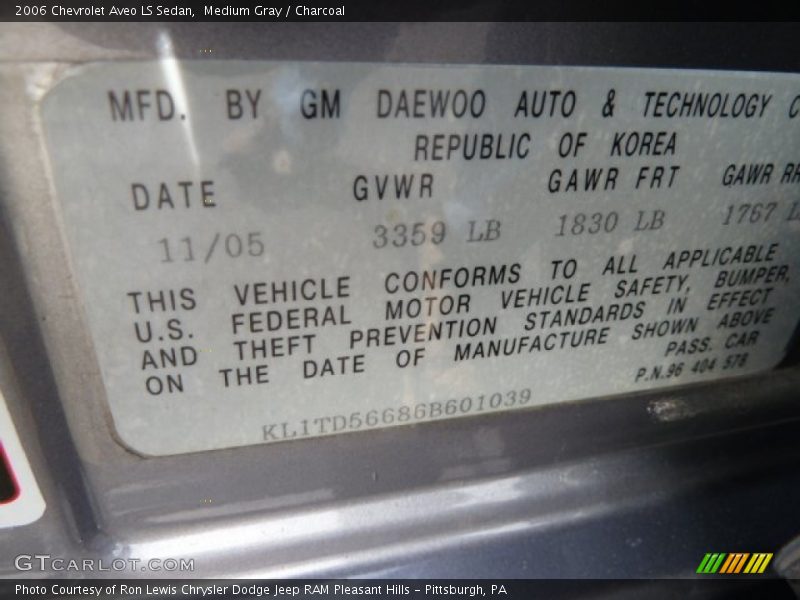 Medium Gray / Charcoal 2006 Chevrolet Aveo LS Sedan