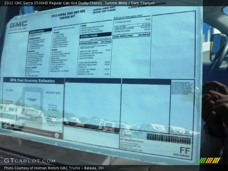  2012 Sierra 3500HD Regular Cab 4x4 Dually Chassis Window Sticker