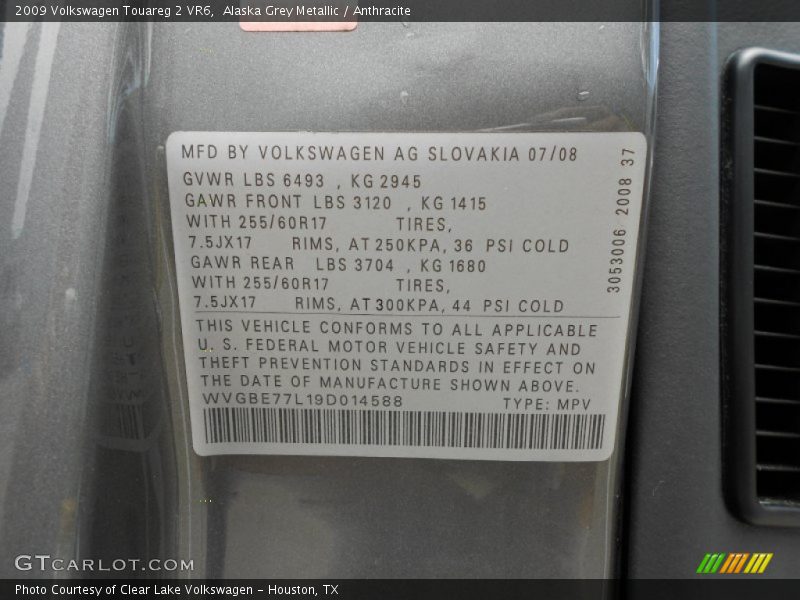 Alaska Grey Metallic / Anthracite 2009 Volkswagen Touareg 2 VR6