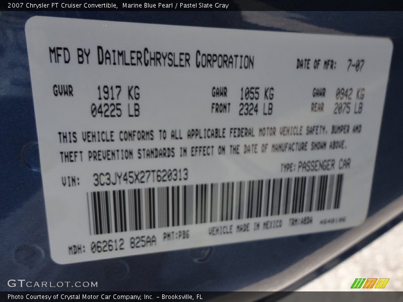 Marine Blue Pearl / Pastel Slate Gray 2007 Chrysler PT Cruiser Convertible