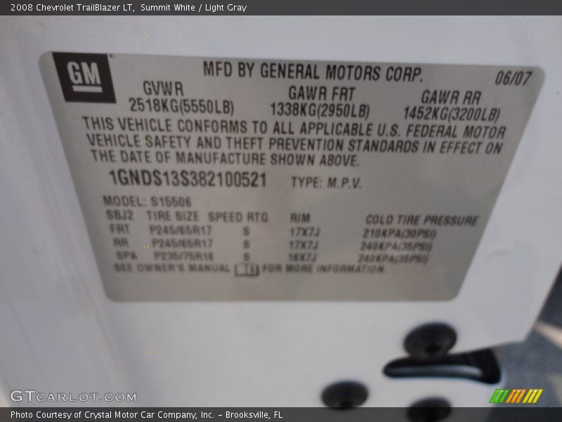 Summit White / Light Gray 2008 Chevrolet TrailBlazer LT