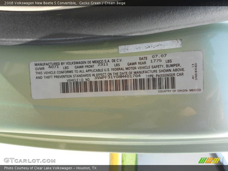 Gecko Green / Cream Beige 2008 Volkswagen New Beetle S Convertible