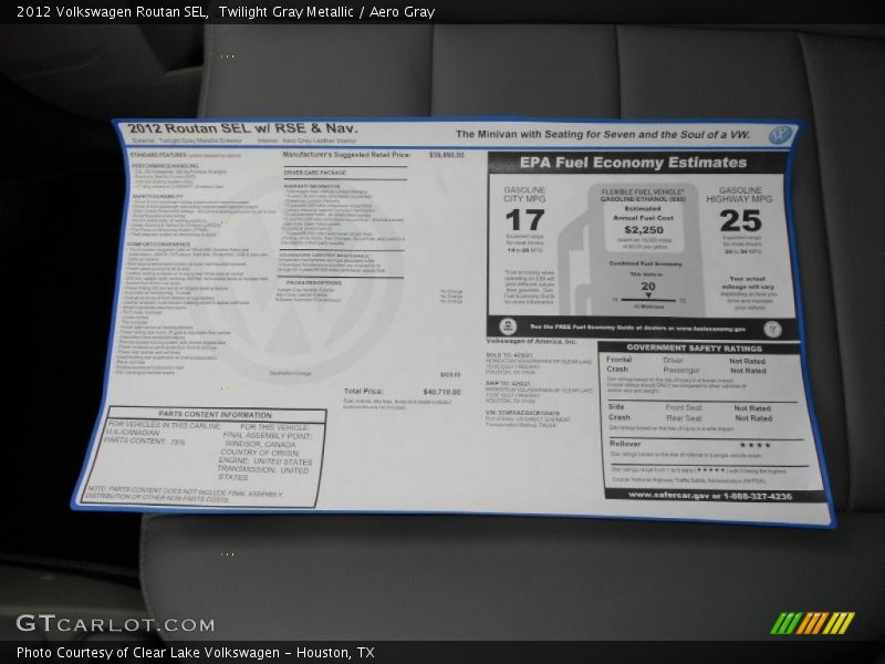  2012 Routan SEL Window Sticker