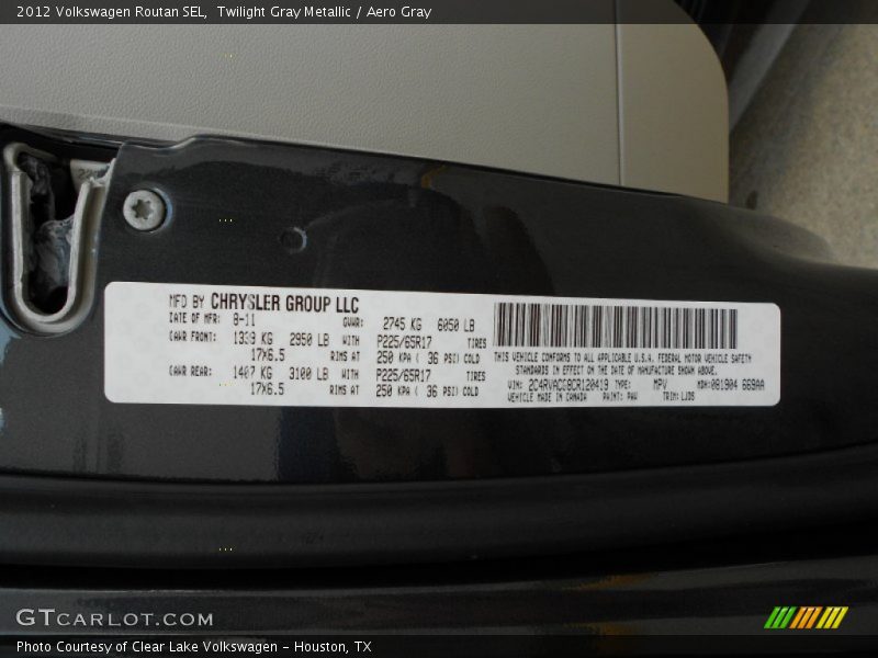 2012 Routan SEL Twilight Gray Metallic Color Code PAV