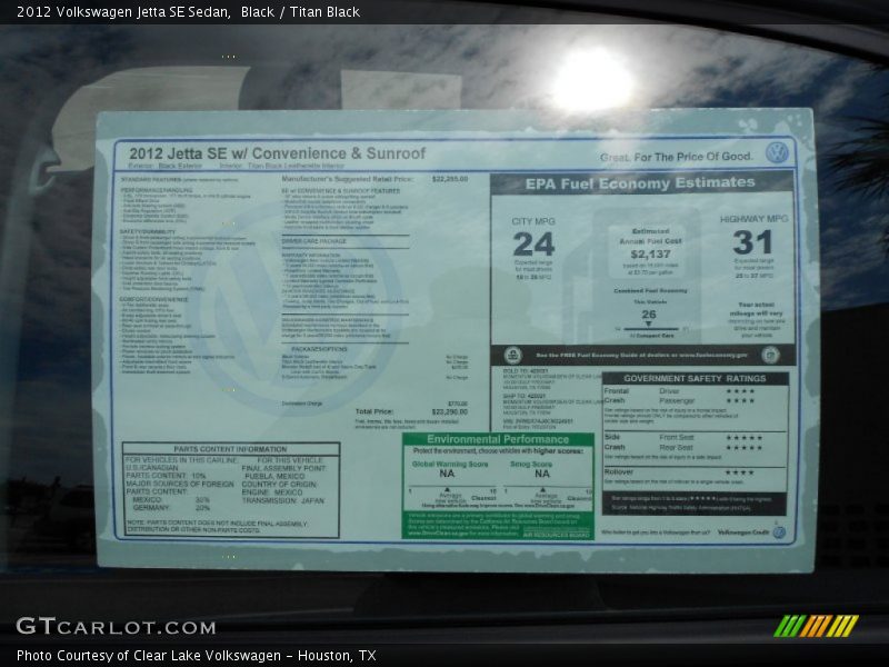 Black / Titan Black 2012 Volkswagen Jetta SE Sedan