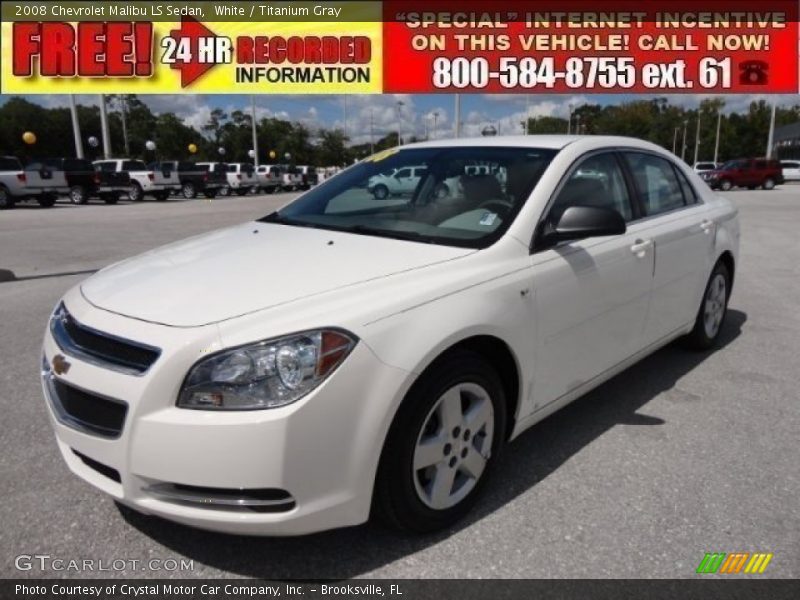 White / Titanium Gray 2008 Chevrolet Malibu LS Sedan