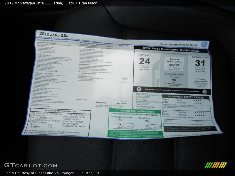 2012 Jetta SEL Sedan Window Sticker