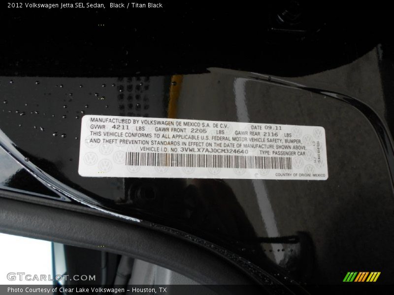Black / Titan Black 2012 Volkswagen Jetta SEL Sedan