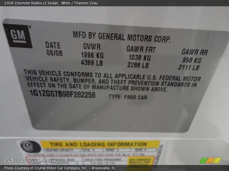 White / Titanium Gray 2008 Chevrolet Malibu LS Sedan
