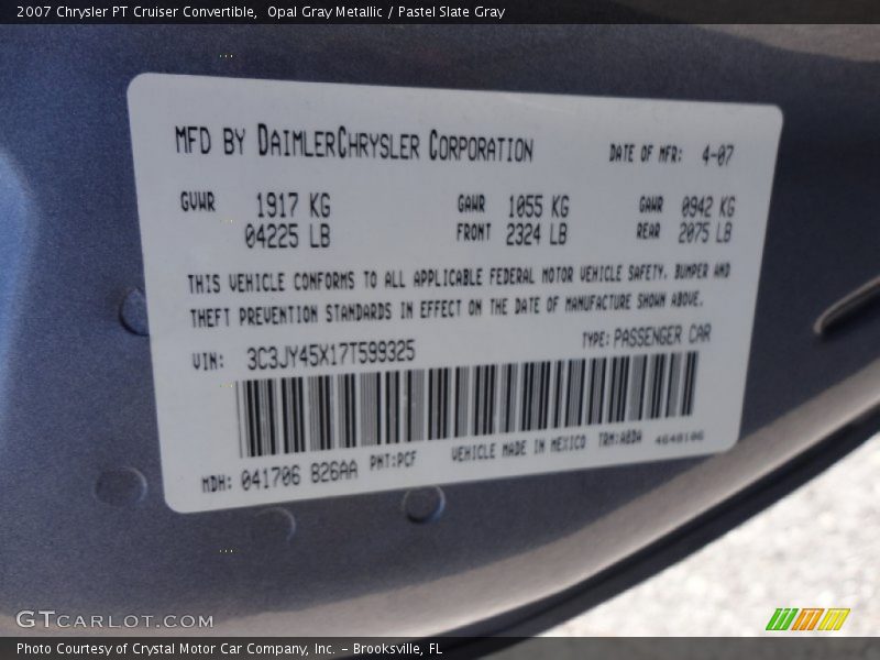 Opal Gray Metallic / Pastel Slate Gray 2007 Chrysler PT Cruiser Convertible