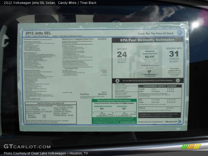  2012 Jetta SEL Sedan Window Sticker