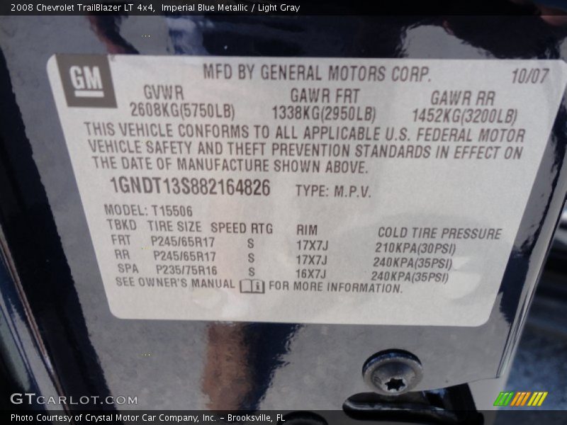 Imperial Blue Metallic / Light Gray 2008 Chevrolet TrailBlazer LT 4x4