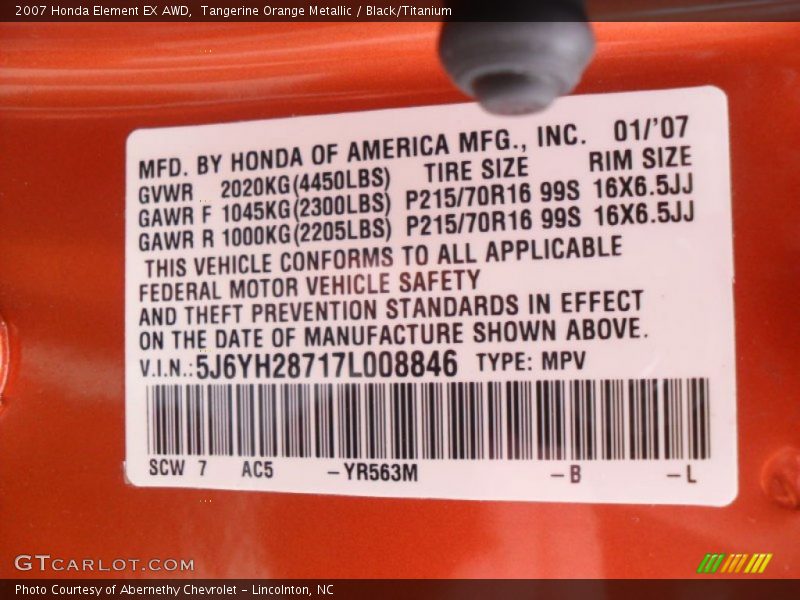 Tangerine Orange Metallic / Black/Titanium 2007 Honda Element EX AWD