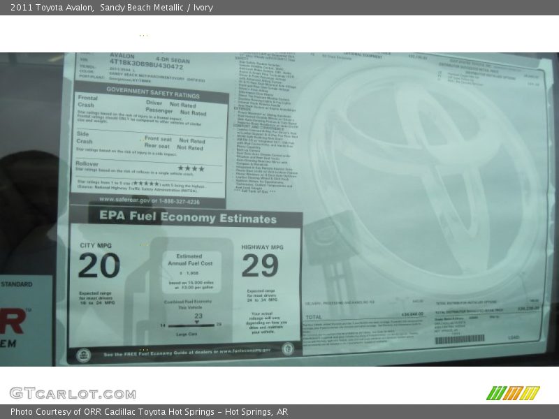 Sandy Beach Metallic / Ivory 2011 Toyota Avalon