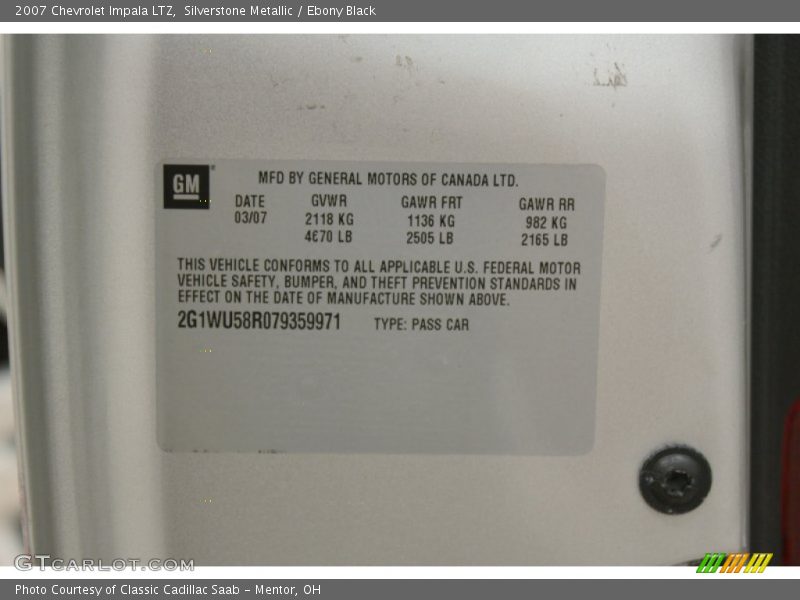 Silverstone Metallic / Ebony Black 2007 Chevrolet Impala LTZ