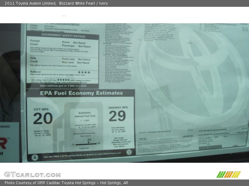 Blizzard White Pearl / Ivory 2011 Toyota Avalon Limited