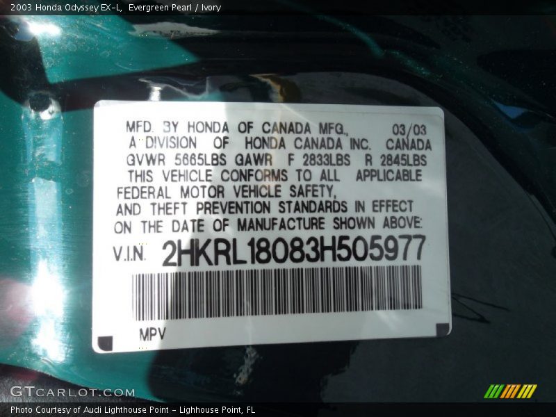 Evergreen Pearl / Ivory 2003 Honda Odyssey EX-L