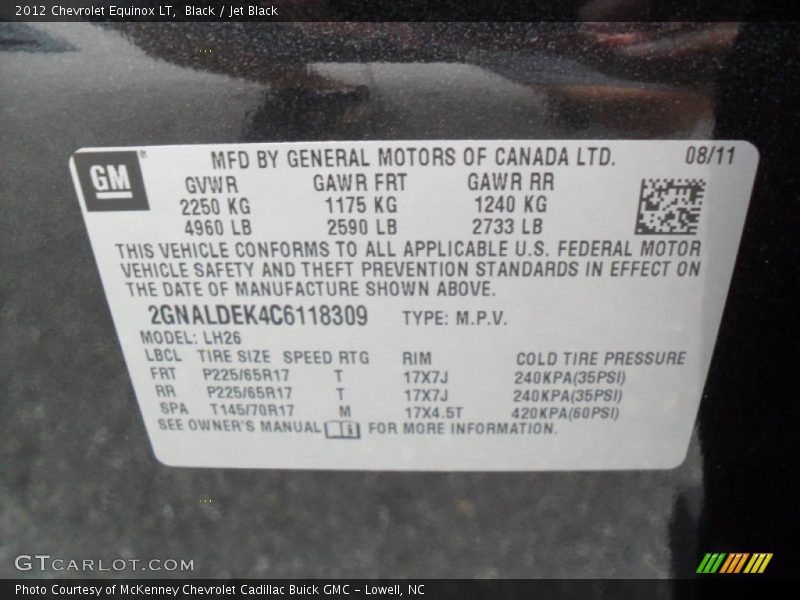 Black / Jet Black 2012 Chevrolet Equinox LT