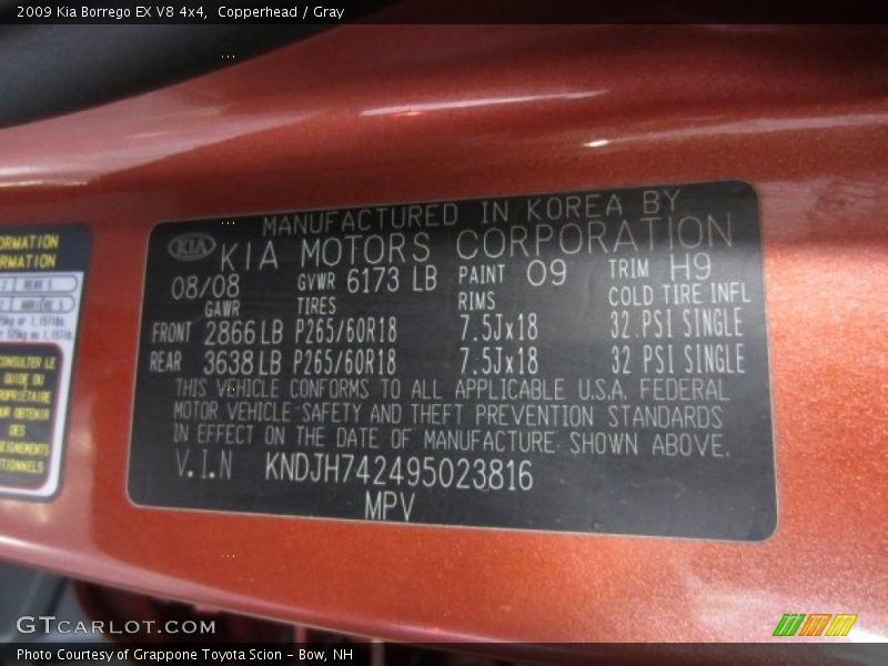 Copperhead / Gray 2009 Kia Borrego EX V8 4x4
