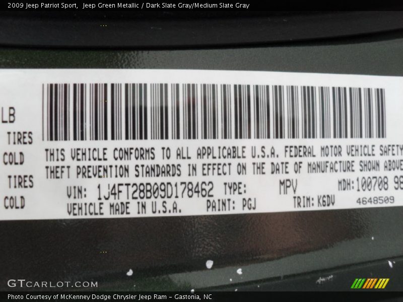 Jeep Green Metallic / Dark Slate Gray/Medium Slate Gray 2009 Jeep Patriot Sport