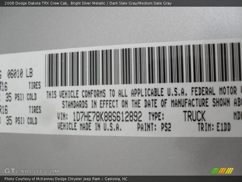 Bright Silver Metallic / Dark Slate Gray/Medium Slate Gray 2008 Dodge Dakota TRX Crew Cab