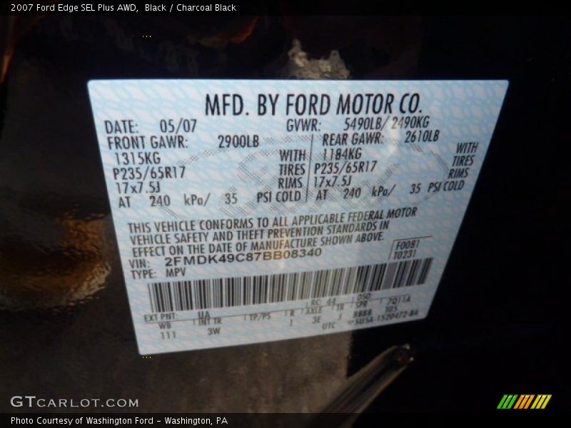 Black / Charcoal Black 2007 Ford Edge SEL Plus AWD