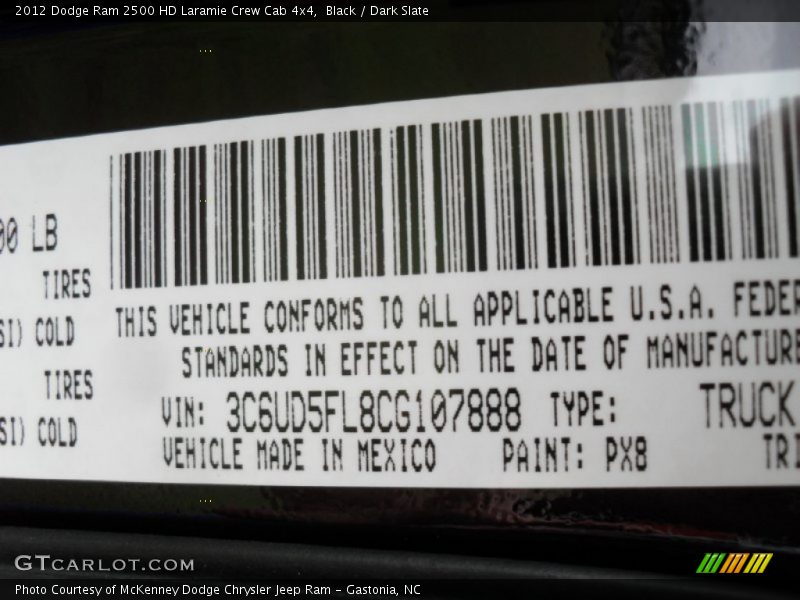 2012 Ram 2500 HD Laramie Crew Cab 4x4 Black Color Code PX8