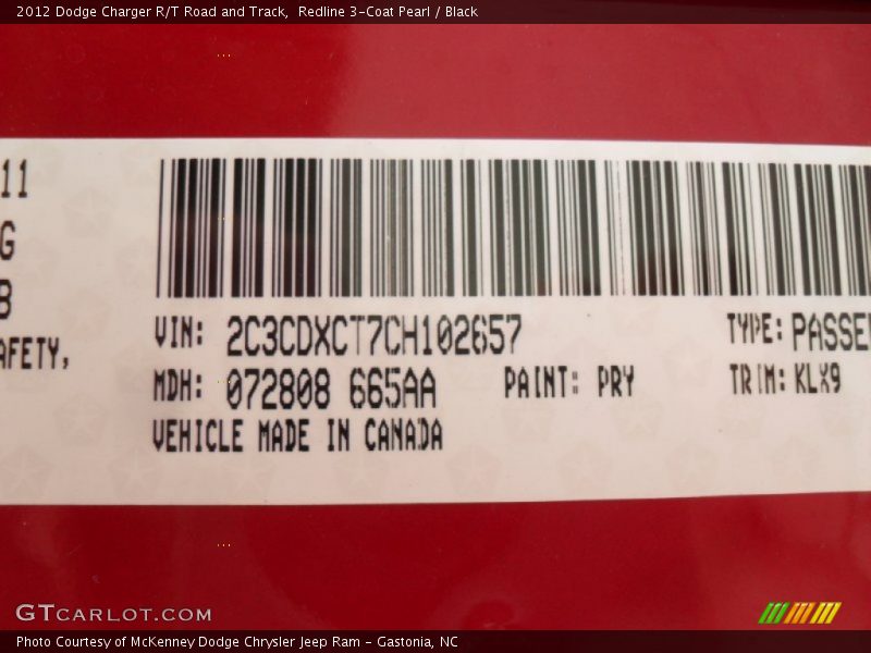 2012 Charger R/T Road and Track Redline 3-Coat Pearl Color Code PRY