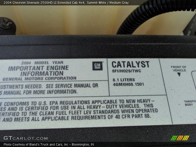 Info Tag of 2004 Silverado 2500HD LS Extended Cab 4x4