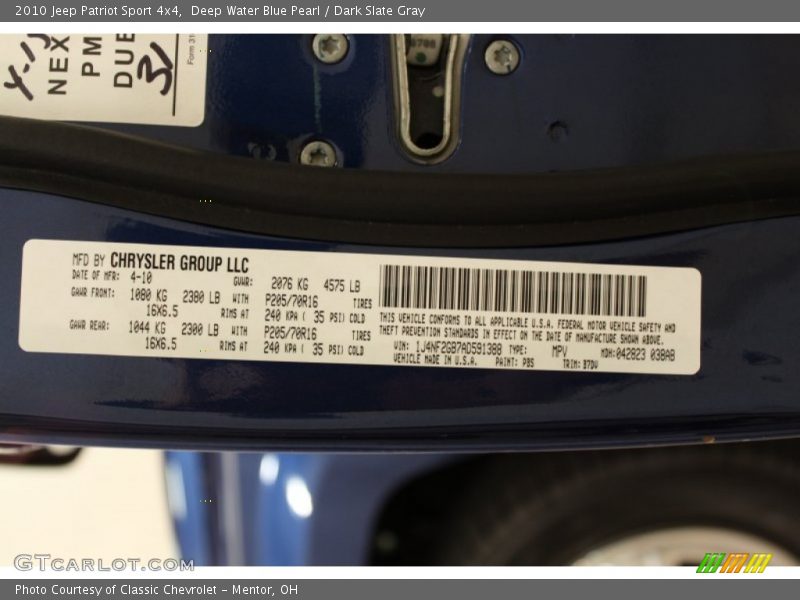 Deep Water Blue Pearl / Dark Slate Gray 2010 Jeep Patriot Sport 4x4