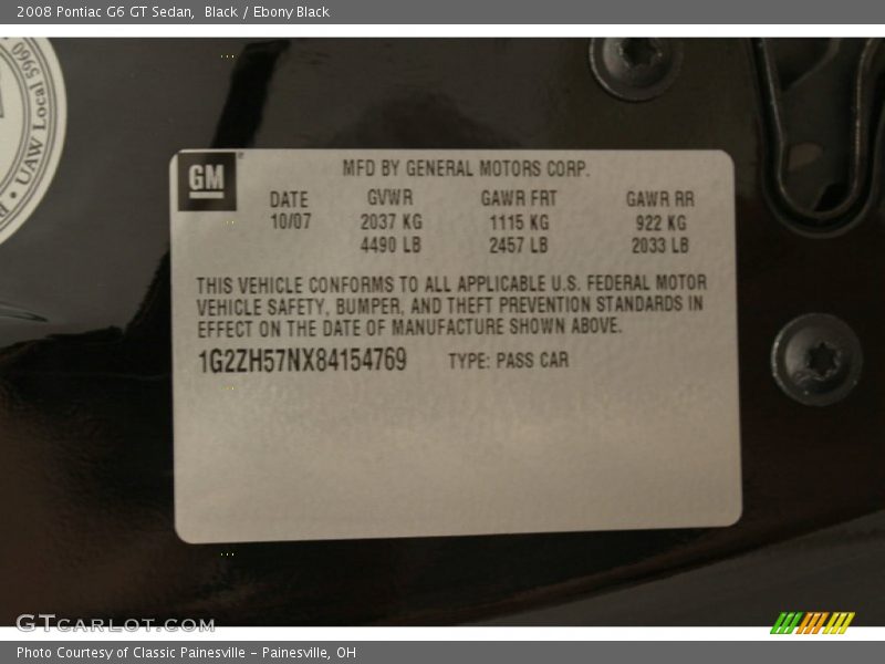 Black / Ebony Black 2008 Pontiac G6 GT Sedan