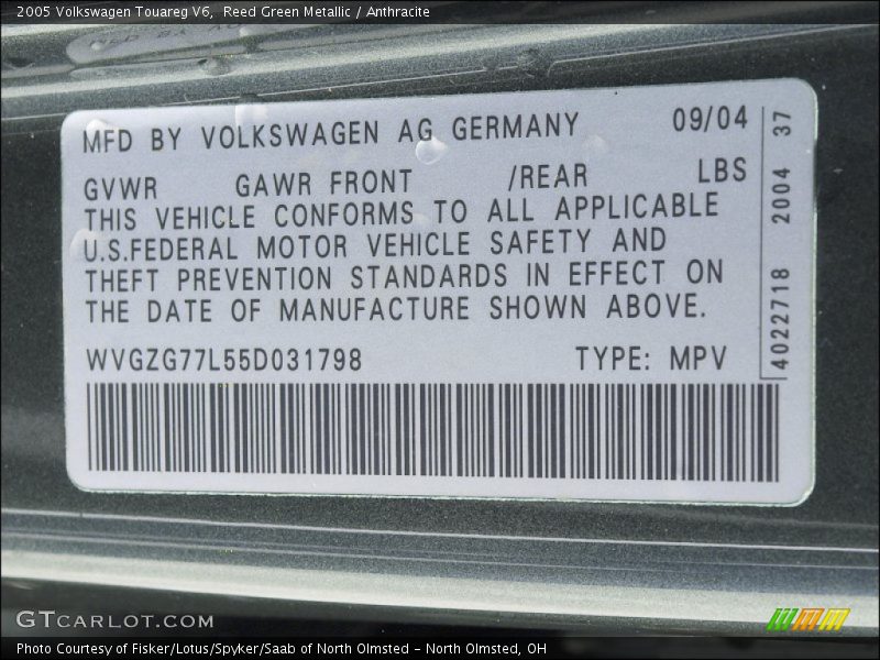 Reed Green Metallic / Anthracite 2005 Volkswagen Touareg V6
