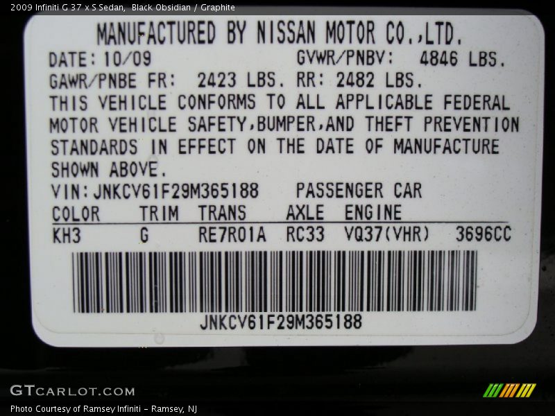 Black Obsidian / Graphite 2009 Infiniti G 37 x S Sedan