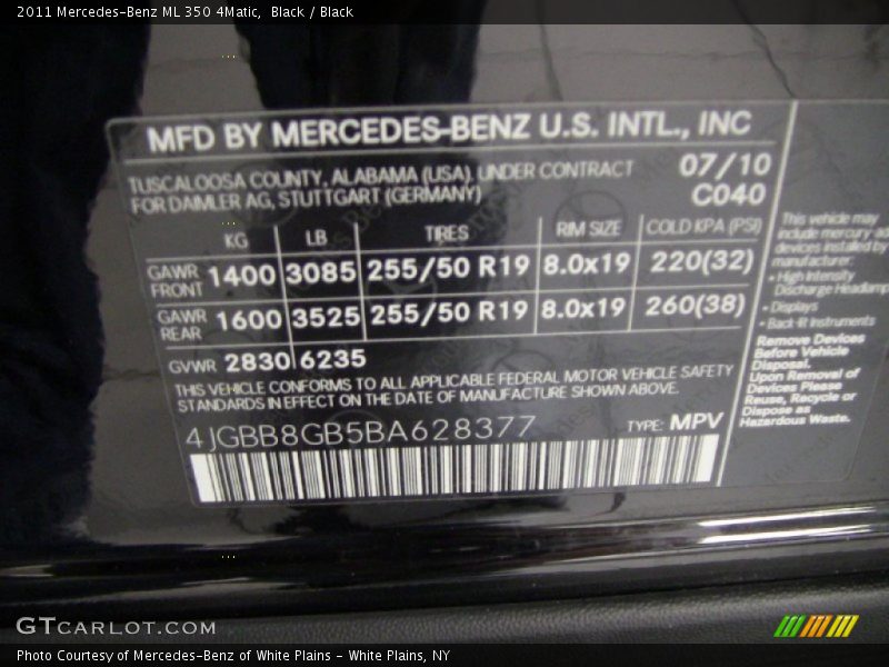Black / Black 2011 Mercedes-Benz ML 350 4Matic