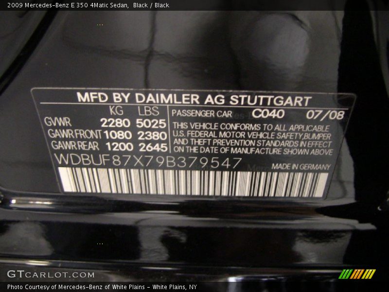 Black / Black 2009 Mercedes-Benz E 350 4Matic Sedan