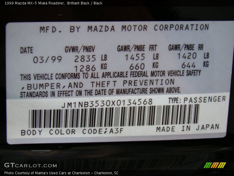 Brilliant Black / Black 1999 Mazda MX-5 Miata Roadster