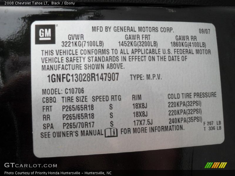 Black / Ebony 2008 Chevrolet Tahoe LT