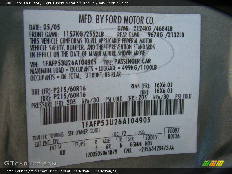 Light Tundra Metallic / Medium/Dark Pebble Beige 2006 Ford Taurus SE
