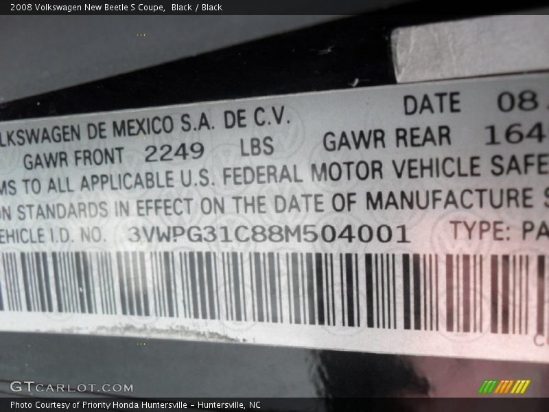 Black / Black 2008 Volkswagen New Beetle S Coupe