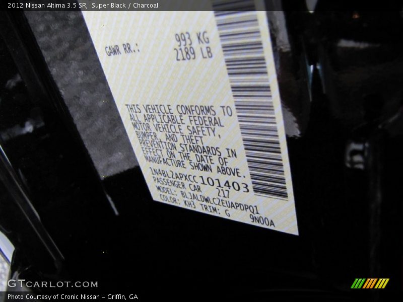 Super Black / Charcoal 2012 Nissan Altima 3.5 SR