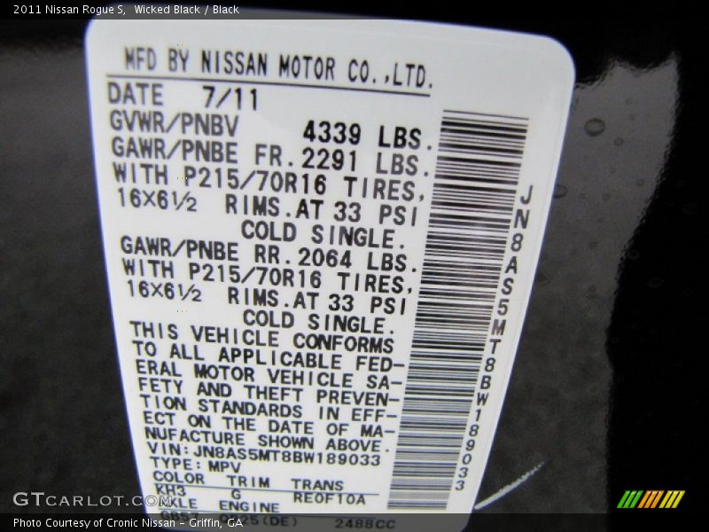 Wicked Black / Black 2011 Nissan Rogue S