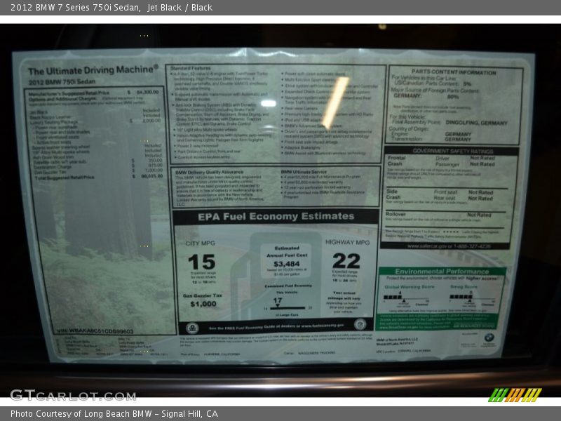 Jet Black / Black 2012 BMW 7 Series 750i Sedan